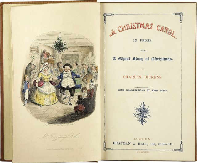 Premières pages de "A Christmas Carol" de Charles Dickens avec les illustrations by John Leech