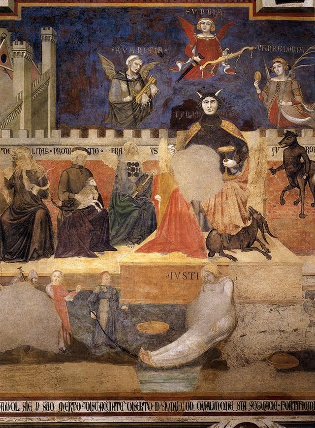 Détail de la fresque "Les Effets du bon et du mauvais gouvernement" d'Ambrogio Lorenzetti à Sienne - XIVème s.