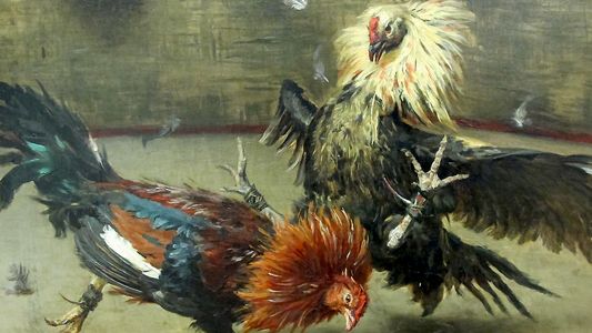 Combat de coqs en Flandres françaises, détail (1889), Rémy Cogghe