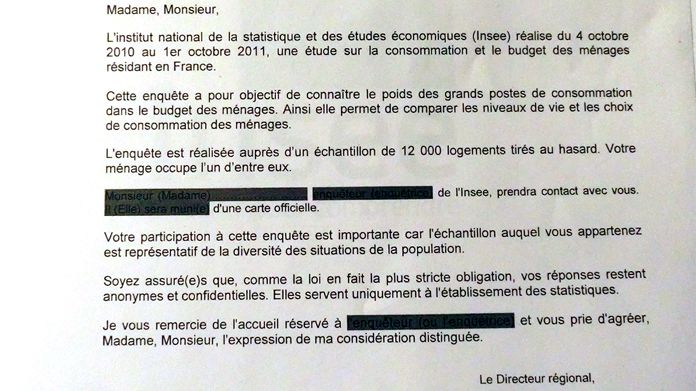 Prototype de lettre avis de l'Insee