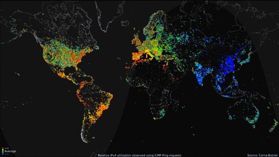 Carte de l'accès à Internet en fonction de l'heure - Internet Census 2012