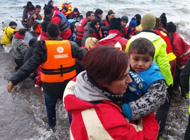 Des réfugiés sur l'île de Lesbos