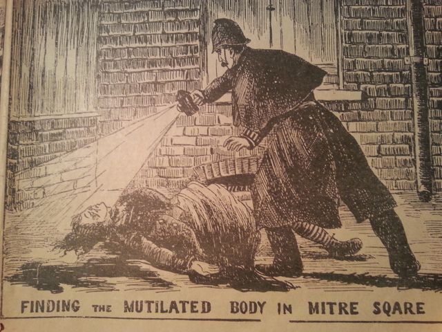 Découverte d'une victime de Jack l'Eventreur, dessin publié dans le Police news illustrated