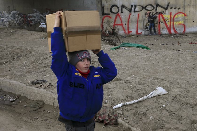 Un enfant dans la "jungle" de Calais 6 fevrier 2016