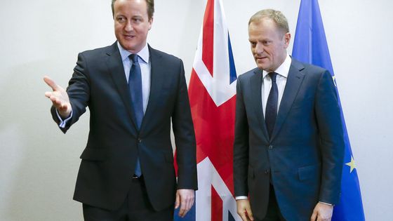 D. Cameron et D. Tusk, Brexit et migrants, Bruxelles, 18 fev. 2016 ©Reuters - Yves Herman