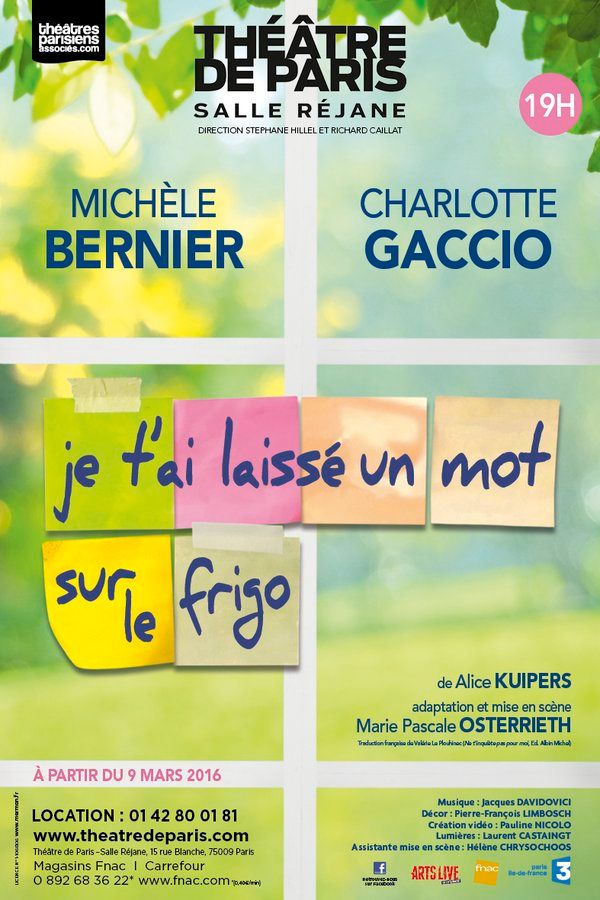 Affiche "J'ai laissé un mot sur le frigo" avec Michèle Bernier et Charlotte Gaccio