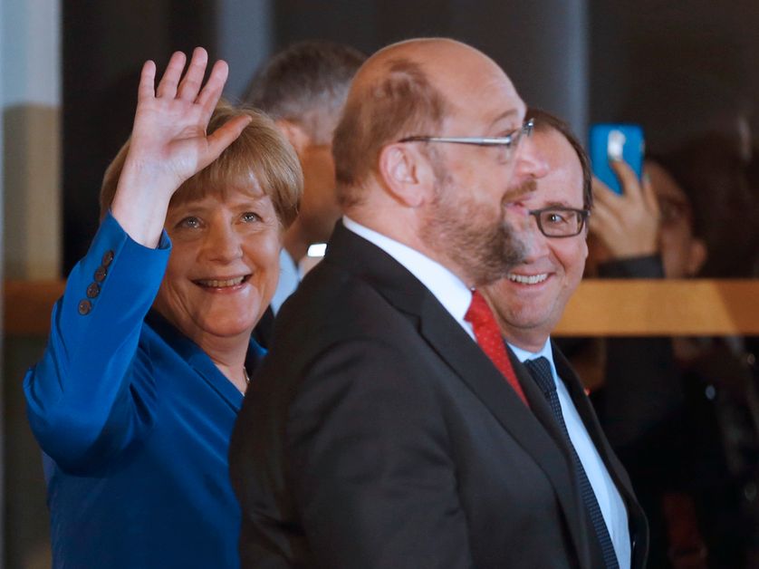Angela Merkel, Martin Schulz & Francois Hollande, à Strasbourg