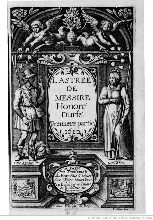 Frontispice du premier volume de L'Astrée, roman d'Honoré d'Urfé - Edition Le Bray, Paris - 1612