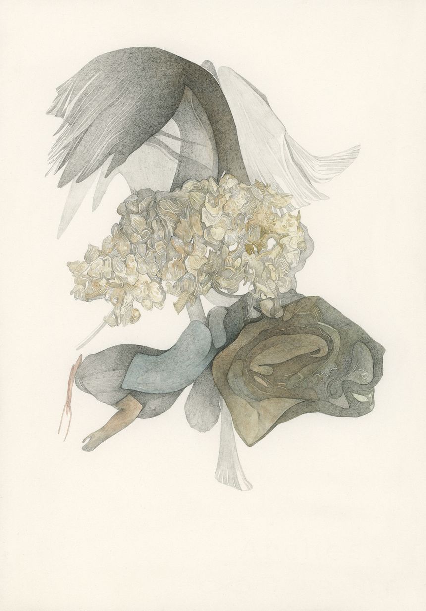 Rêve épuisé, 2014. Crayon gris, sang et pigments sur papier, 27 x 19 cm