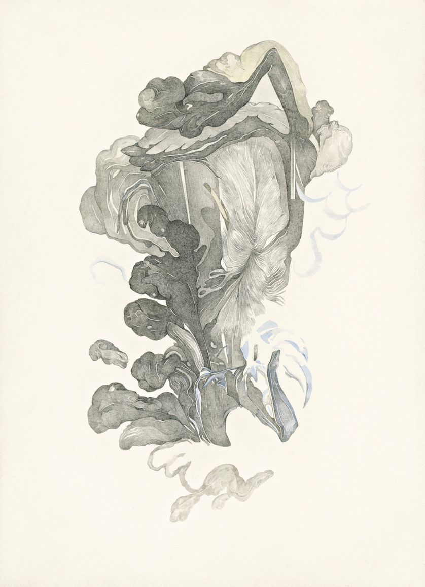 Nuage, 2015. Crayon gris, sang et pigments sur papier, 25,1 x 18,4 cm
