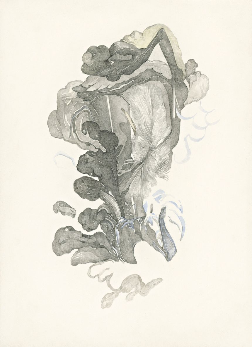 Nuage, 2015. Crayon gris, sang et pigments sur papier, 25,1 x 18,4 cm