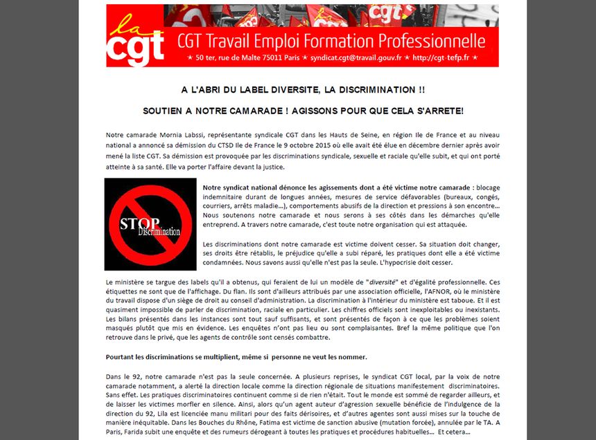 Cette salariée est soutenue par la CGT.