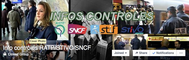 Photo de couverture du groupe Facebook "Info contrôles RATP/STIVO/SNCF"