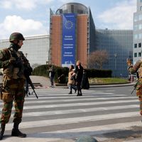 Devant le siège de la Commission Européenne, mardi 22 mars
