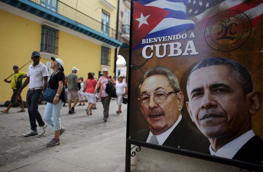 Une affiche "Bienvenue à Cuba", à La Havane, le 17 mars 2016