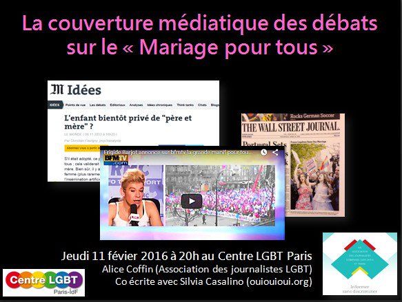 Affiche conférence-débat « Les médias, l'homophobie, et les associations LGBTI : le cas exemplaire du mariage pour tous"