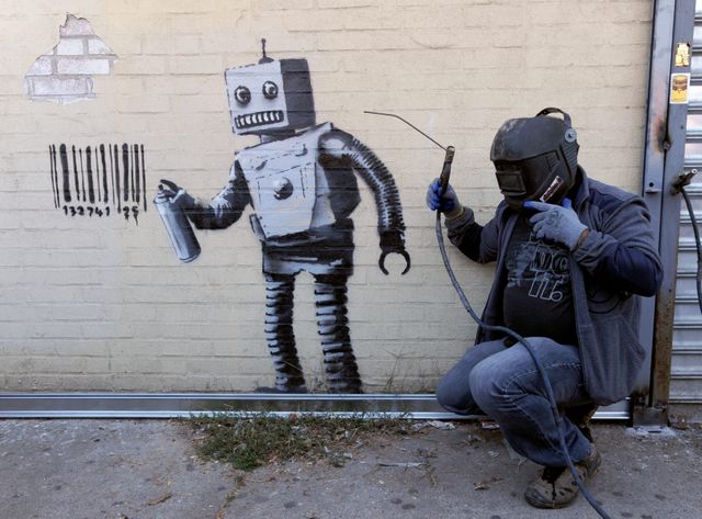 En 2013 lors d'une résidence à New-York, Banksy avait peint ce robot sur un mur de Coney Island