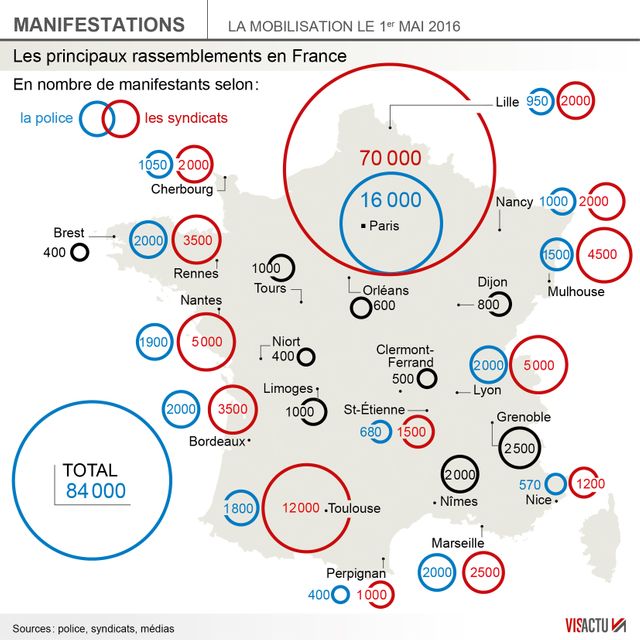 ▶︎▶︎▶︎INFOGRAPHIE : Manifestations du 1er mai en France, faible mobilisation