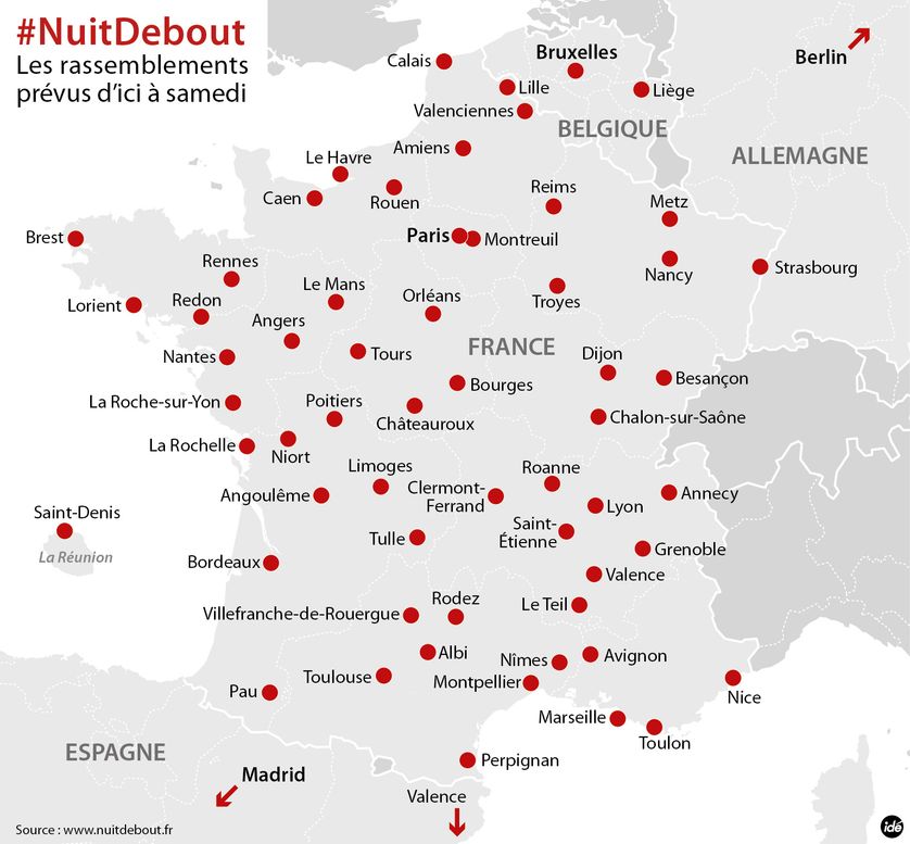 Les #NuitDebout prévues d'ici samedi 9 avril