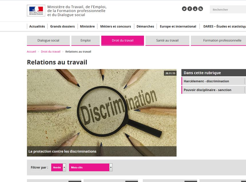 Capture d'écran du site du ministère du Travail.