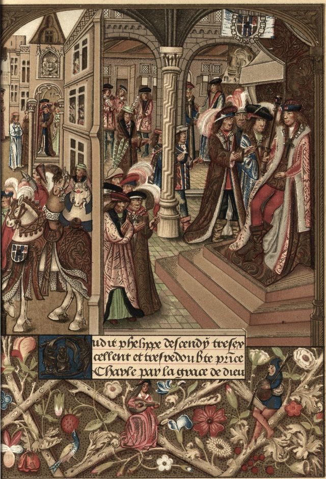 Charles le Téméraire duc de Bourgogne sur son trône entouré de ses barons et conseillers - Chroniques abrégées de Bourgogne