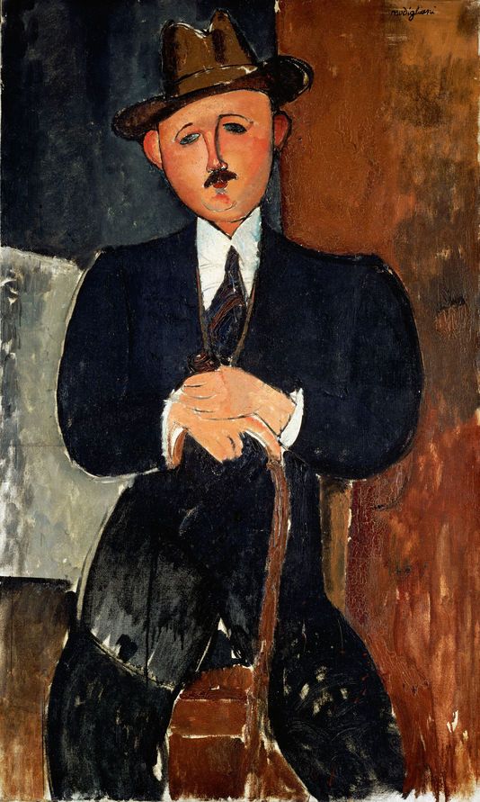 Homme assis (appuyé sur une canne), Modigliani, 1918