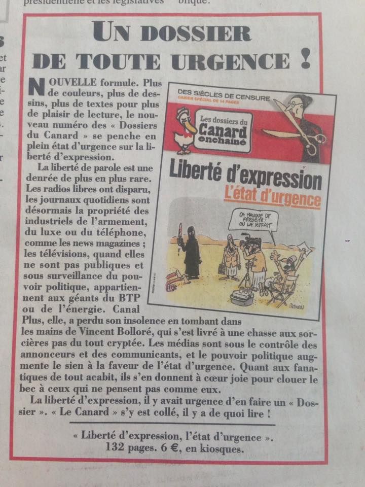 Les dossiers du Canard Enchainé : Liberté de la presse, l'état d'urgence