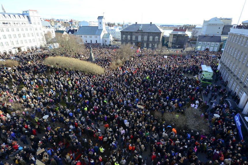 Manifestation le 6 avril 2016 a Reykjavik, Islande