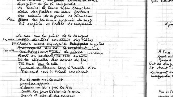 Brouillon du poème Une Histoire de Bleu - Jean-Michel Maulpoix