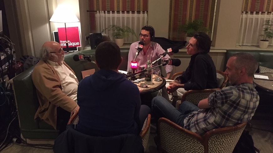Lionel Esparza avec ses invités au Relais Bedford : Jean-Claude Malgoire, Jean-Yves Ruf, Sébastien Daucé et Frédérick Haas