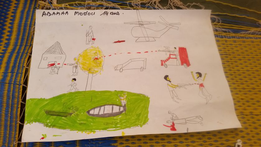 Dessin d'Abakar, jeune réfugié du Nigeria qui a fui les massacres de Boko Haram