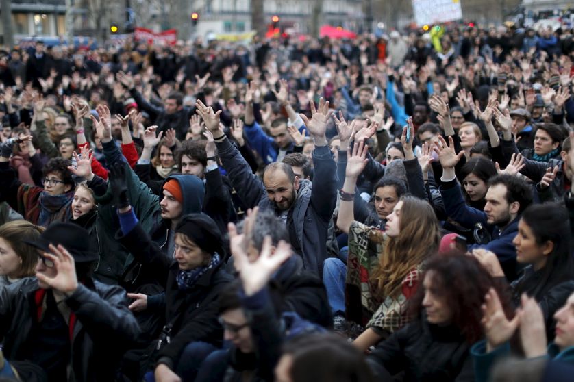 Rassemblement "Nuit Debout" place de la République à Paris, avril 2016