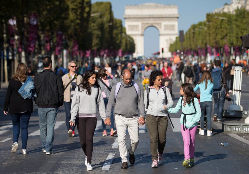 Les Champs-Elysées pendant la journée sans voiture du 27 septembre 2015