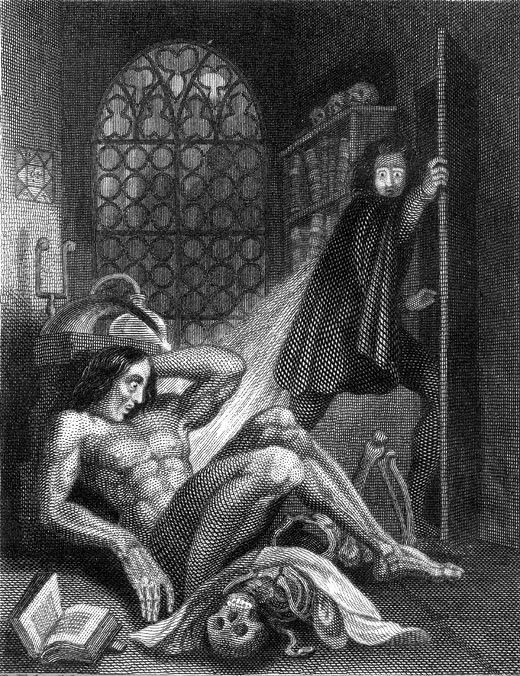 légende : frontispice à l'édition de 1831 de Frankenstein :