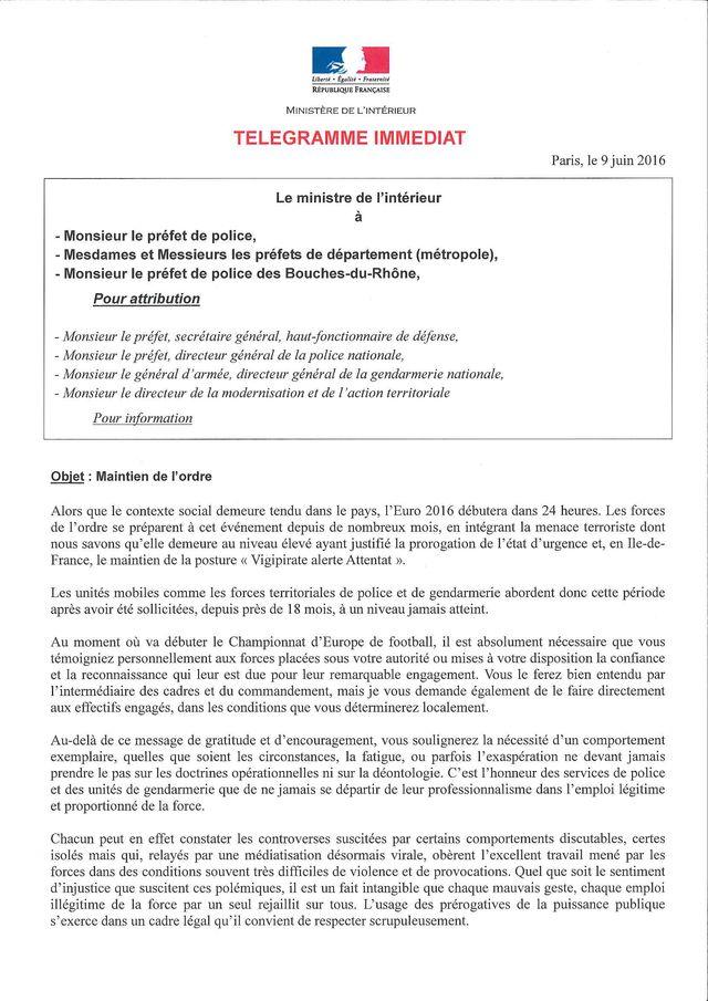 Lettre de Bernard Cazeneuve aux préfets