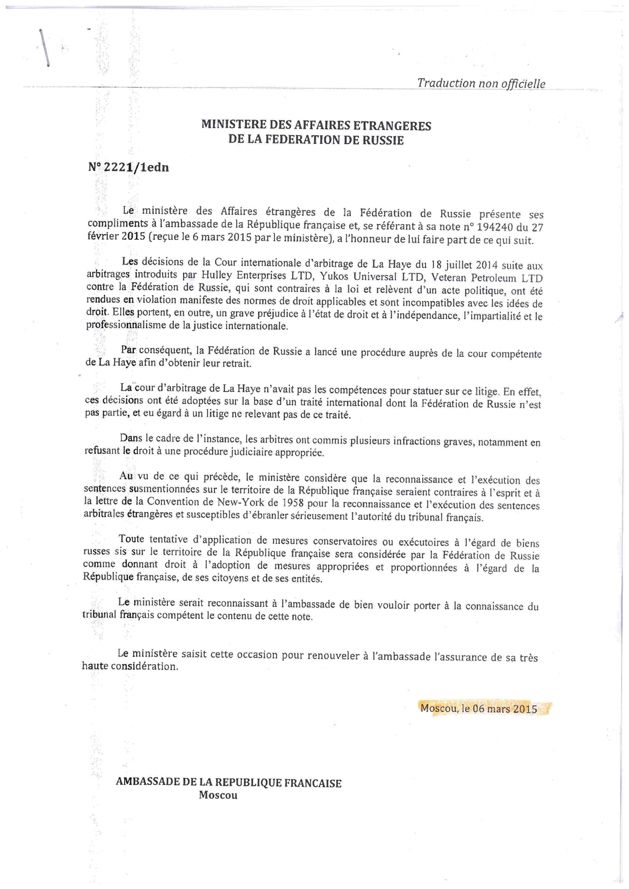 Courrier traduit de l'ambassade russe