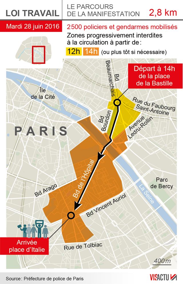 Le parcours de la manifestation de ce 28 juin