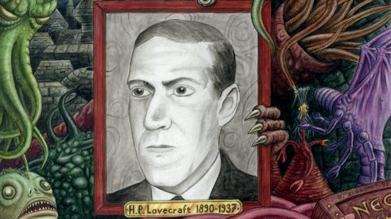 H.P. Lovecraft entouré des créatures du Myhte de Cthulhu - Dominique Signoret
