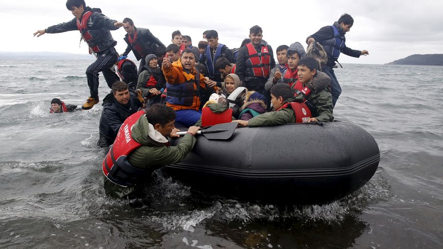 Migrants afghans arrivant sur l'île de Lesbos, en Grèce, fin 2015