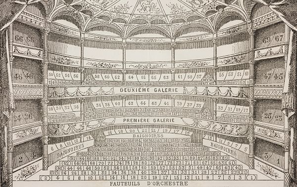 Theatre des Bouffes-Parisiens, seats, engraving... © DEA / BIBLIOTECA AMBROSIANA / Contributeur