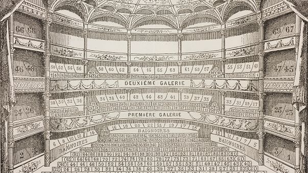 Theatre des Bouffes-Parisiens, seats, engraving... © DEA / BIBLIOTECA AMBROSIANA / Contributeur