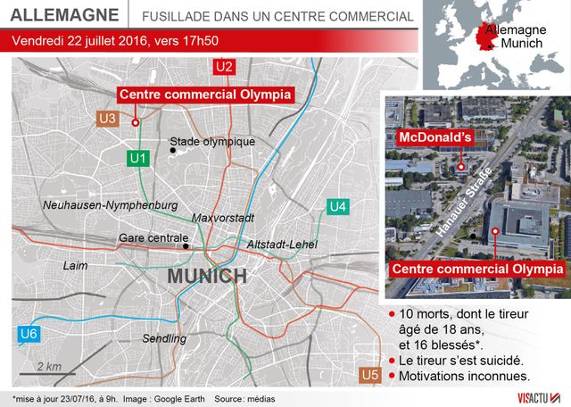 Localisation du centre commercial de Munich où la fusillade a eu lieu