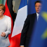François Hollande, Angela Merkel et Matteo Renzi le 27 juin