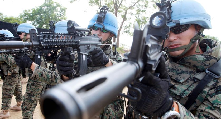 Sud Soudan, Membres du contingent Sud-Coréen, Hanbit unit, en opération, base ville de Bor, Jonglei State, 06/07/2015.