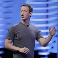 Mark Zuckerberg à la conférence des développeurs de Facebook, en avril 2016 © Eric Risberg/AP/SIPA