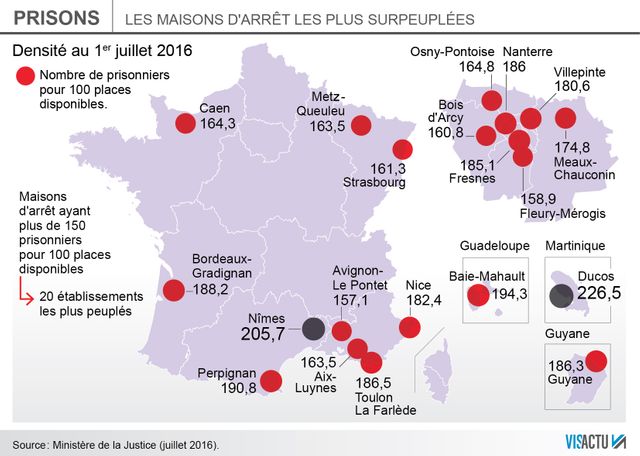 Infographie : le record de surpopulation carcérale a été atteint