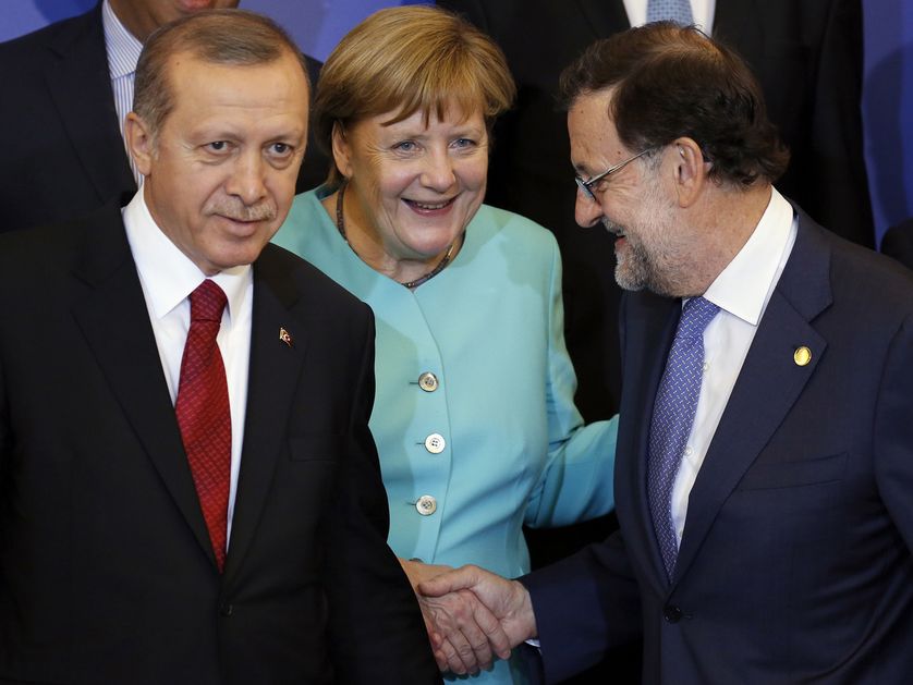 Recep Tayyip Erdogan, Angela Merkel et Mariano Rajoy le 8 juillet dernier au sommet de l'OTAN à Varsovie