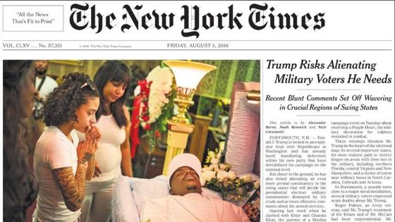 Pour le New York Times, en s'attaquant même de façon oblique aux Militaires, Donald Trump a pris le risque de s'aliéner un électorat indispensable.