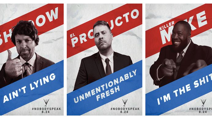 Affiches de campagne de Dj Shadow et Run The Jewels. Presque crédible non ?