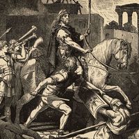 Représentation du Roi wisigoth Alaric lors de la mise à sac de Rome